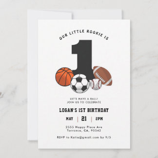 Invitation Anniversaire 1ère année garçon thème sport vintage