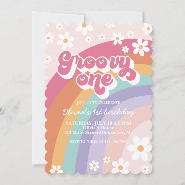 Invitation anniversaire 1ère année Groovy One Retr (Devant)