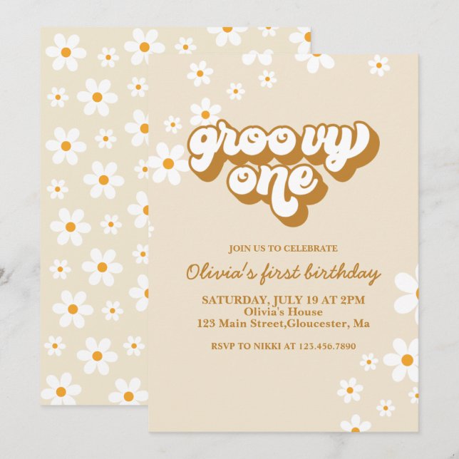 Invitation anniversaire 1ère année Groovy One Retr (Devant / Derrière)