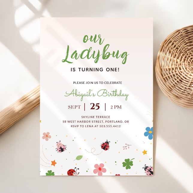 Invitation Anniversaire 1ère année Ladybug Fleur Rouge Fantai (Créateur téléchargé)