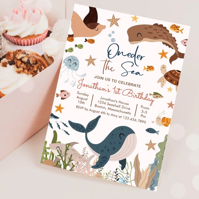 Invitation Anniversaire 1ère année One-der la mer Requin-bale (Créateur téléchargé)