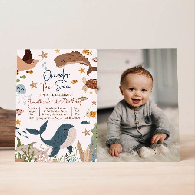 Invitation Anniversaire 1ère année One-der la mer Requin bale (Créateur téléchargé)