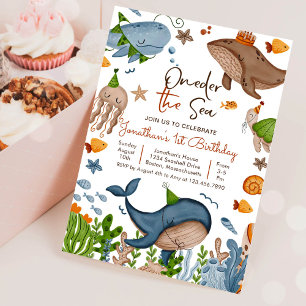 Invitation Anniversaire 1ère année One-der la mer Requin-bale