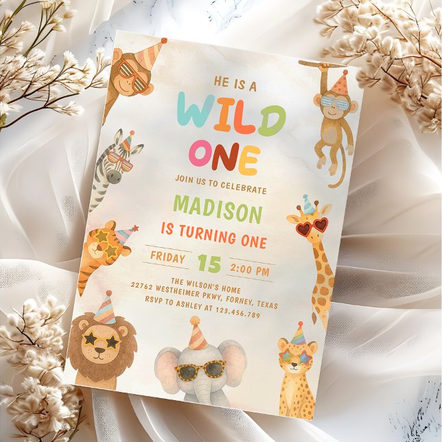 Invitation Anniversaire 1ère année Safari Animaux  (Créateur téléchargé)