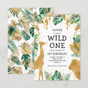Invitation Anniversaire 1ère année Wild One Jungle Safari Or 