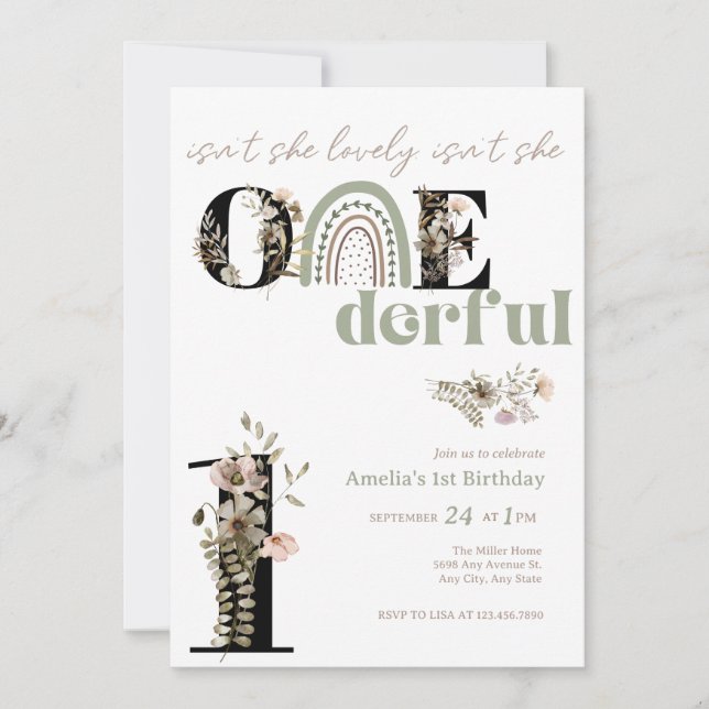 Invitation Anniversaire 1ère fille | Onederful   (Devant)