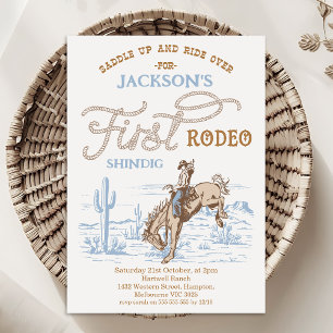 Invitation Anniversaire 1ère Rodeo Cowboy Vintage Bleu 