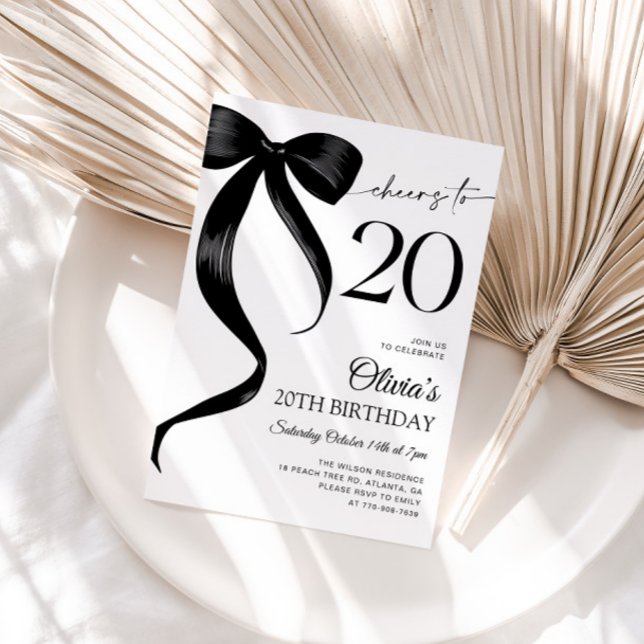 Invitation Anniversaire 20 Ans Arc Noir Aquarelle  (Créateur téléchargé)