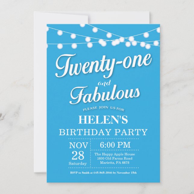 Invitation Anniversaire 20 Ans Bleu Fabuleux (Devant)