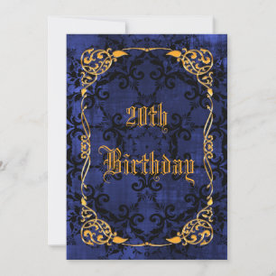 Invitation Anniversaire 20 ans gothique bleu et doré
