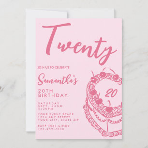 Invitation Anniversaire 20 ans Rose Simple Moderne Tendance
