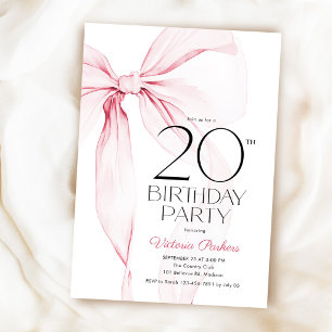 Invitation Anniversaire 20 ans Ruban Rose Coquette