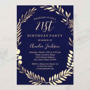 Invitation Anniversaire 21 ans aquarelle élégante bleu marine