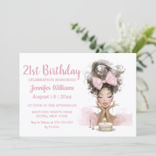 Invitation Anniversaire 21 ans aquarelle robe rose stylée fêt