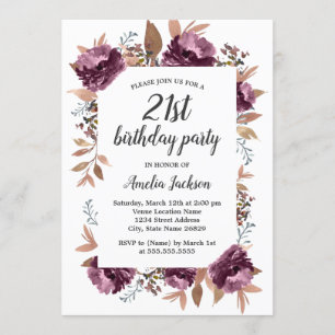 Invitation anniversaire 21 ans aquarelle violet Bl