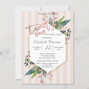 Invitation anniversaire 21 ans avec cadre floral r