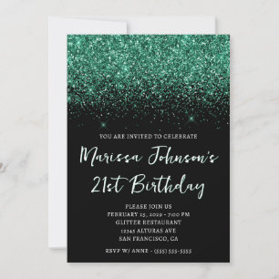 Invitation Anniversaire 21 ans chasseur vert pailleté noir ét
