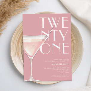 Invitation Anniversaire 21 ans cocktail rose moderne