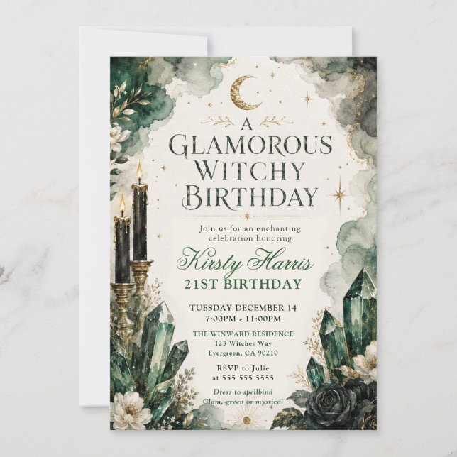 Invitation Anniversaire 21 ans de sorcière glamour (Devant)