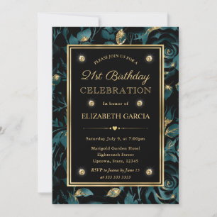 Invitation Anniversaire 21 ans élégant avec rose sarcelle et