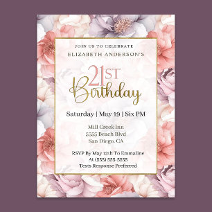 Invitation Anniversaire 21 ans élégant Corail et Lavande Pivo