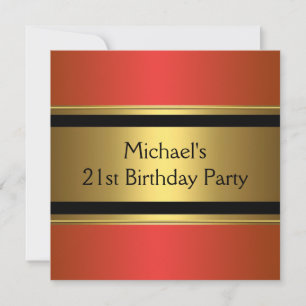 Invitation Anniversaire 21 ans élégant rouge, noir et or méta