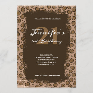 Invitation Anniversaire 21 Ans Fantaisiste Grunge Léopard Bru