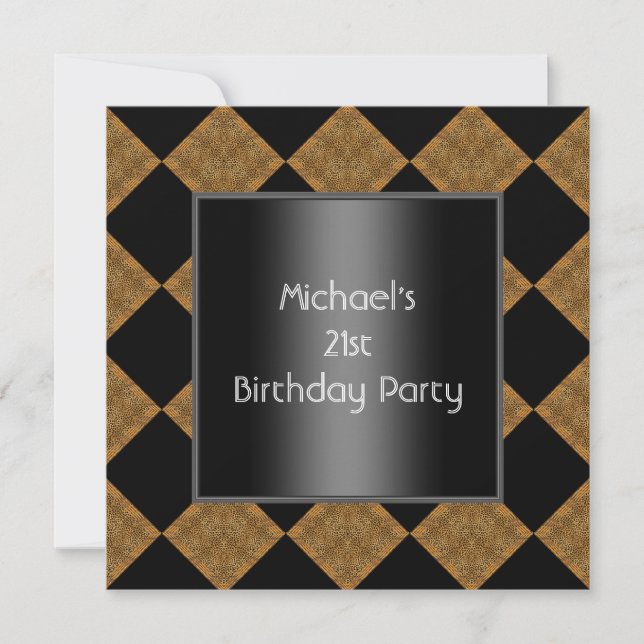 Invitation Anniversaire 21 ans Harlequin Bamboo Noir 2 (Devant)