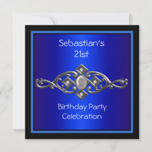 Invitation Anniversaire 21 ans Homme Riche Bleu Noir Argent