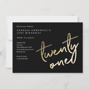 Invitation Anniversaire 21 ans Moderne Gras Or
