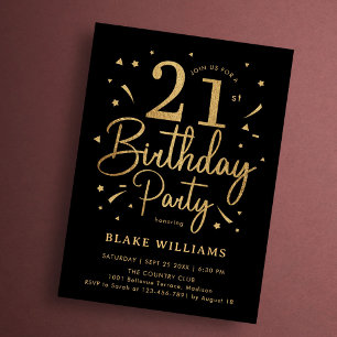 Invitation Anniversaire 21 ans Noir Or
