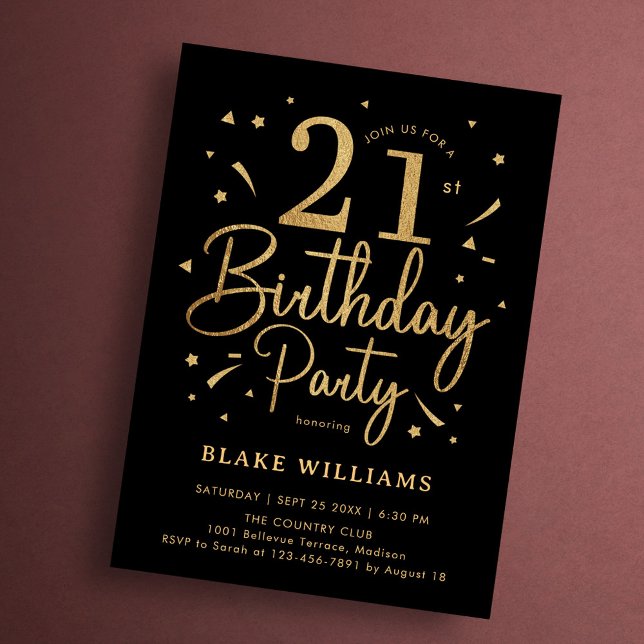 Invitation Anniversaire 21 ans Noir Or (Créateur téléchargé)