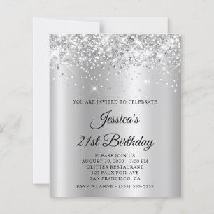 Invitation Anniversaire 21 Ans Pailletée Gris Arge