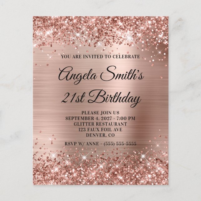 Invitation anniversaire 21 ans pailletée or rose (Devant)