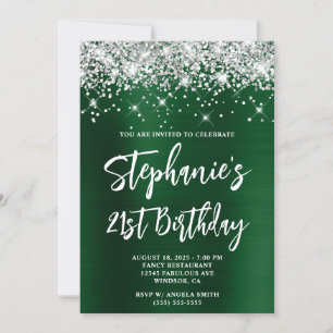 Invitation Anniversaire 21 ans paillettes argent vert foncé