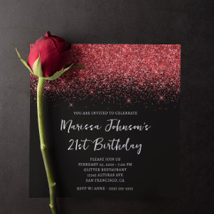 Invitation Anniversaire 21 ans paillettes rouge scintillant n