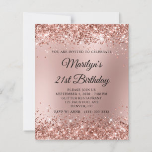Invitation Anniversaire 21 Ans Rose Gold Pailleté 