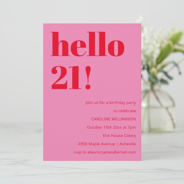 Invitation Anniversaire 21 ans rose rouge moderne rétro gras (Debout devant)