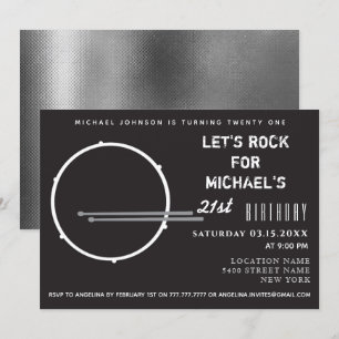 Invitation Anniversaire 21 ans Tambour Noir et Blanc