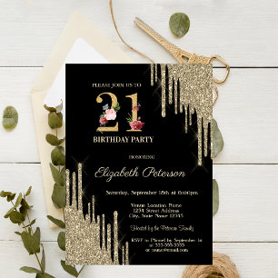 Invitation Anniversaire 21 élégant avec gouttes de paillette