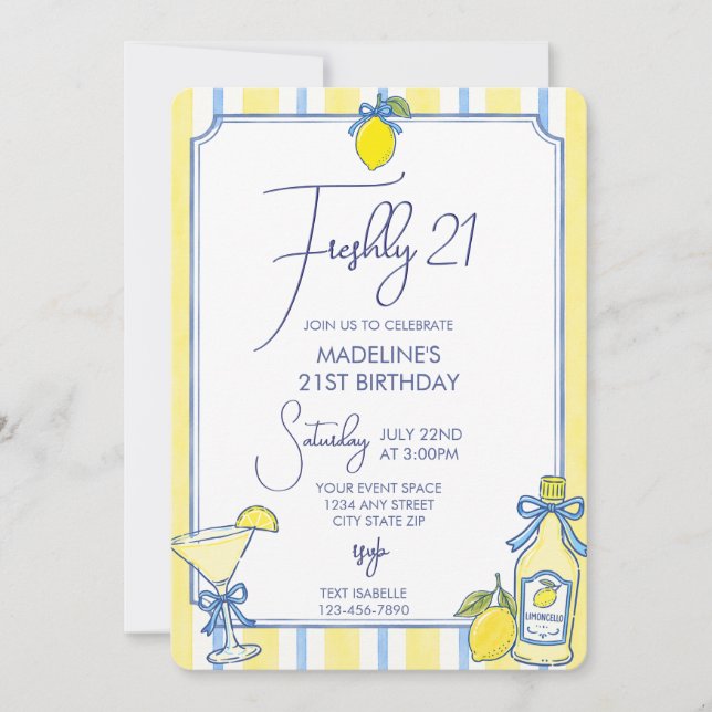 Invitation Anniversaire 21 Tendance Citron Esthétique (Devant)
