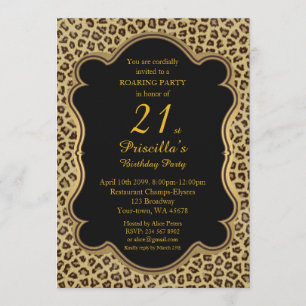Invitation Anniversaire 21e, Cheetah, Noir & Or