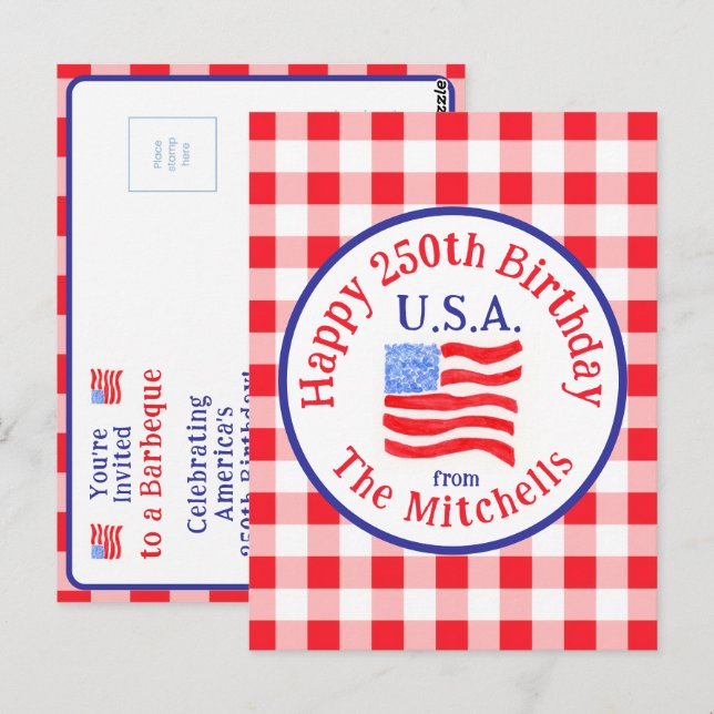 Invitation anniversaire 250 ans drapeau américain  (Devant / Derrière)