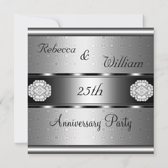 Invitation Anniversaire 25ème Élégant Rouleau Argent Fête (Devant)