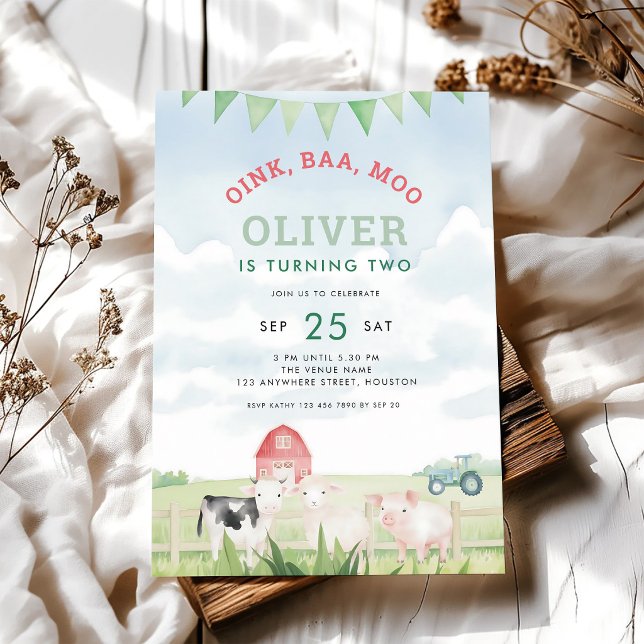 Invitation anniversaire 2 ans animaux de la ferme  (Créateur téléchargé)