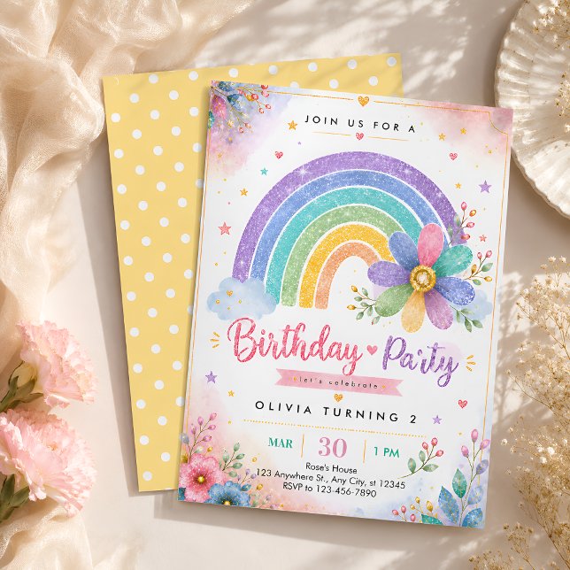 Invitation Anniversaire 2 ans Arc-en-ciel Pastel (Créateur téléchargé)