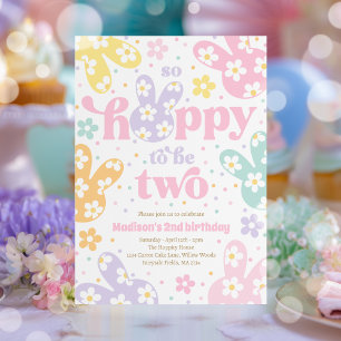 Invitation Anniversaire 2 ans Bunny Daisy Floral Pastel Print