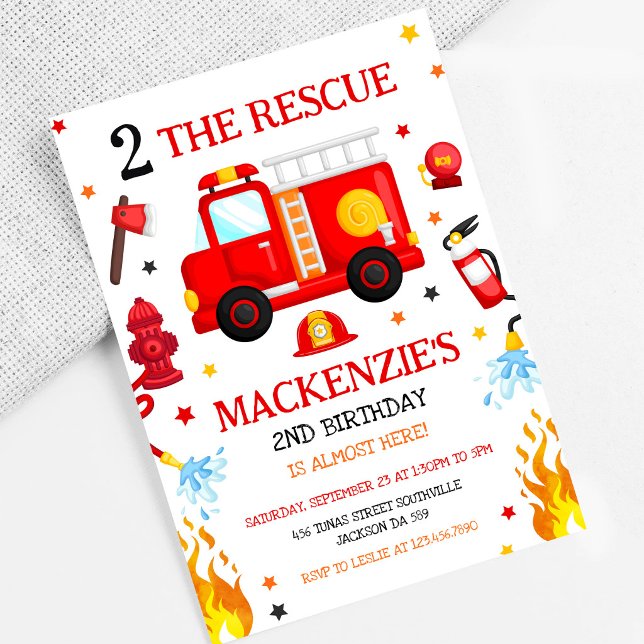 Invitation Anniversaire 2 Ans Camion de Pompiers T (Créateur téléchargé)