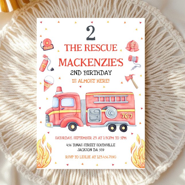 Invitation Anniversaire 2 Ans Camion de Pompiers T (Créateur téléchargé)