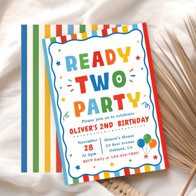 Invitation Anniversaire 2 Ans Coloré Fête Prête (Créateur téléchargé)